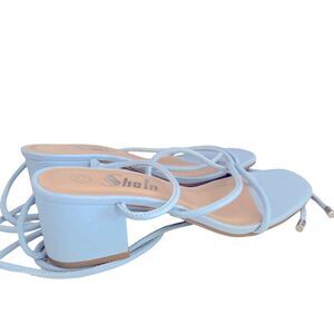 Sheln Chunky Pale Blue Heeled Sandals Heels Strappy Wedding Dance Women’s 7.5